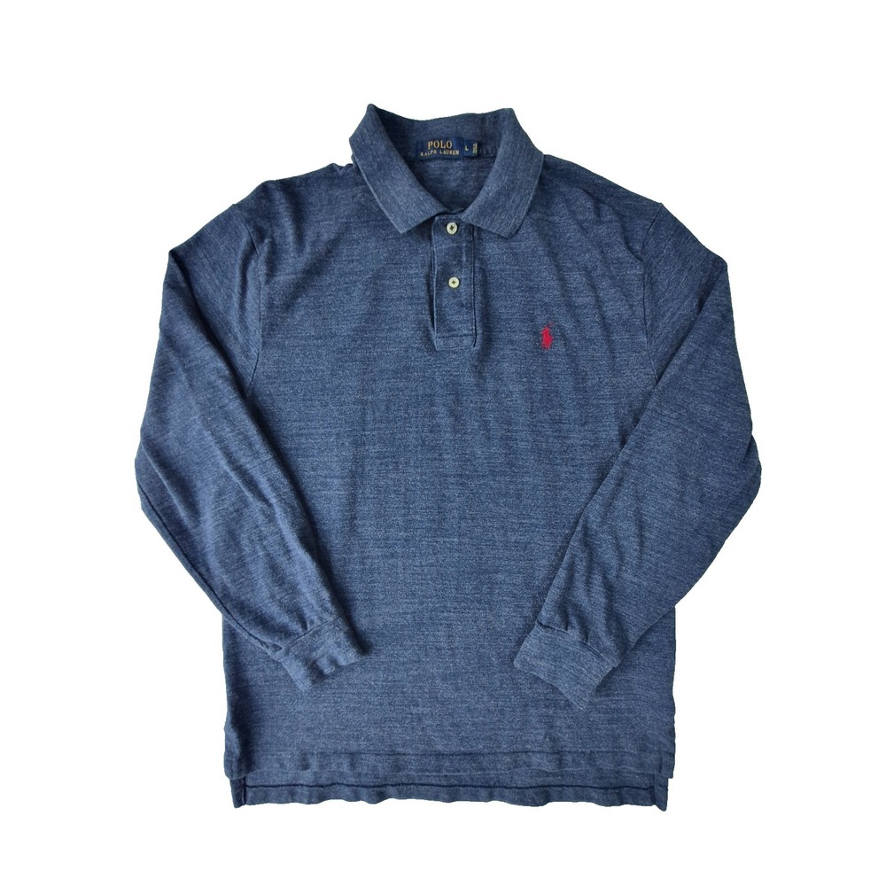 Polo Ralph Lauren Polo Shirt Mens Large Blue Heather Long Sleeve Pony Logo Cotto